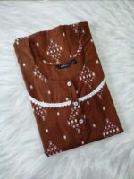 Churidar Model Cotton Nighty With Buttons, 55 Inches Length- Brown - Image 3