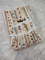 Front Open Cotton Nighty With Buttons, 55 Inches Length, Sleeveless - Cream & Yellow - Image 3