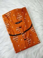 Churidar Model Cotton Nighty With Buttons, 55 Inches Length- Orange - Image 3