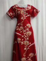 Churidar Model Cotton Nighty With Buttons, 55 Inches Length- Red - Image 4