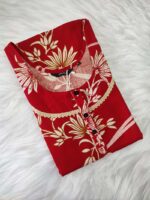Churidar Model Cotton Nighty With Buttons, 55 Inches Length- Red - Image 3