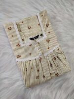 Front Open Cotton Nighty With Buttons, 55 Inches Length, Sleeveless - Cream & Yellow - Image 3