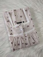 Front Open Cotton Nighty With Buttons, 55 Inches Length, Sleeveless - Light Rose - Image 3