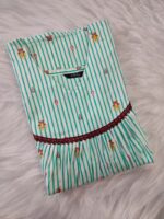 Cotton Nighty With Pleats, 55 Inches, Sleeveless - White & Green - Image 3