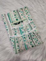Front Open Cotton Nighty With Buttons, 55 Inches Length, Sleeveless - Green & Cream - Image 3
