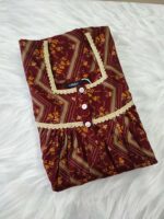 Front Open Cotton Nighty With Buttons, 55 Inches Length, Sleeveless -Red - Image 3